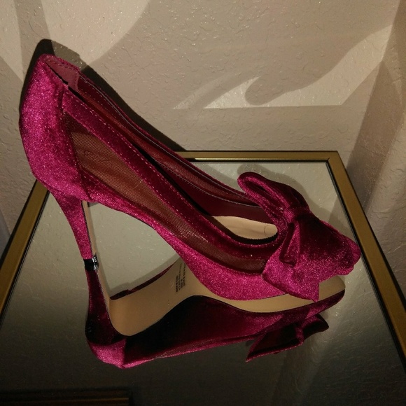 New York & Company Shoes - New New Burgundy Velvet Bow Heels